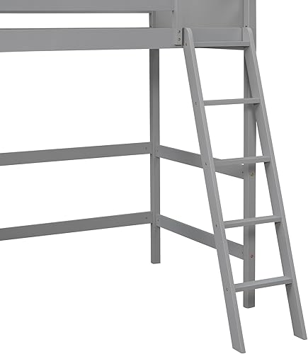 Miniatura 9 de SOFTSEA Cama alta de tamaño individual con escalera, cama alta de madera con barandilla para niños y adolescentes, ahorro de espacio, no necesita