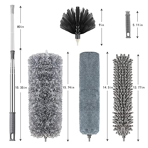 WEHOLA Microfiber Duster with Stainless Steel Extension Pole, Bendable & Washable Telescopic Cobweb Duster for Cleaning… - Image 3