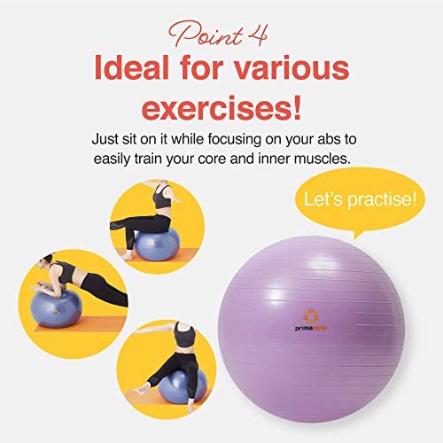 Image of Primasole Exercise Ball for Balance Stability Fitness Workout Yoga Pilates at Home Office & Gym Birthing Ball for Pregnancy, Office Ball Chair