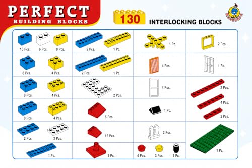 Image of Fair Building and Construction Brick Blocks, 130 Pcs, STEM Set for Boys and Girls, Plastic, Multi Colour, Ages 4 Years and Above