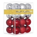 GameXcel Christmas Balls Ornaments for Xmas Tree - Shatterproof Christmas Tree Decorations Perfect Hanging Ball Silver & Red 1.6