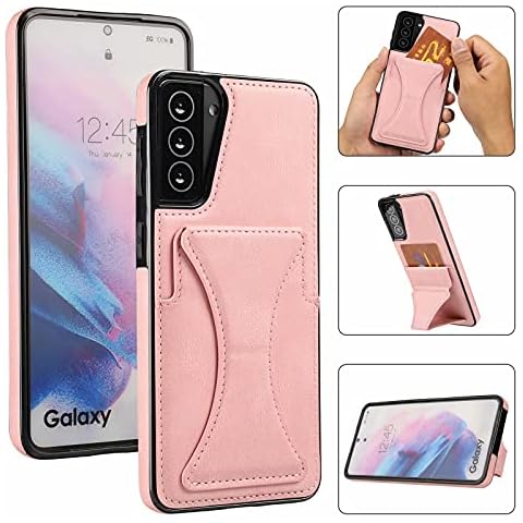 Case Samsung Galaxy S21 Case Cover DYGG Compatible with 3 in 1 3D invisible folding stand Mobile Phone Case PU+TPU Leather Magnetic with Card slot Wallet Samsung S21 5g Case(Pink) Cover