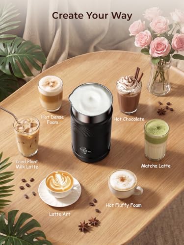 Image of Large Capacity Milk Frother: 4-in-1 Electric Milk Steamer 350ml, 7700RPM High Speed, 120s Fast Frothing, Hot & Cold Foam Maker, Helpful Stainless Steel for Latte - Grayish Black