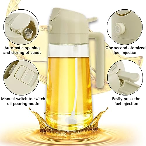 2 in 1 Spray Design Oil Dispenser Bottle Auto Flip Olive Oil Sprayer Leakproof Glass Vinegar Sprayer for Kitchen Cooking Air Fryer Roasting Salad Baking Grilling, 600ml - Image 4