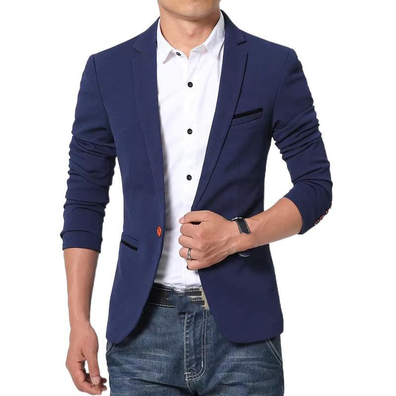 Men's Slim Fit Suit Jacket Fall Formal Banquet Wedding Business Blazer for Men-Navy
