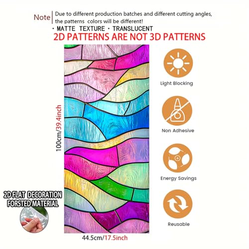 Image of Nuxovilar Sparkle Stained Glass Colorful Wave Window Film 17.7x39.4 PVC