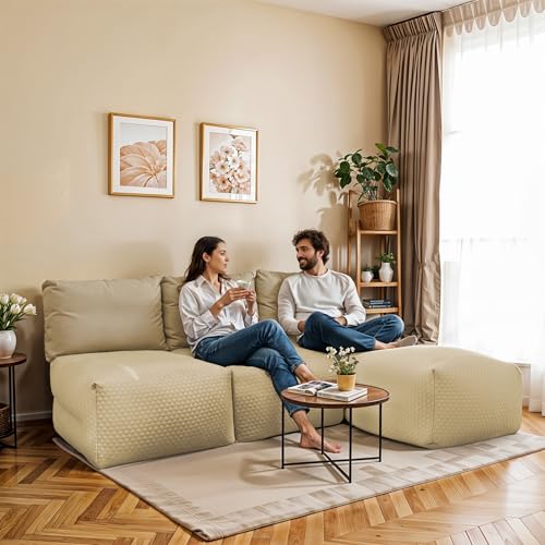 HAPPERS Sofá Chaise Longue 3 plazas Modular Morgan en Color Marfil con Fundas Lavables