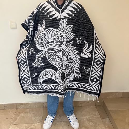 Authentic Handmade Mexican Gaban Poncho with Hood – Artisan-Made, Featuring Traditional Mexican Designs (89" x 42")3