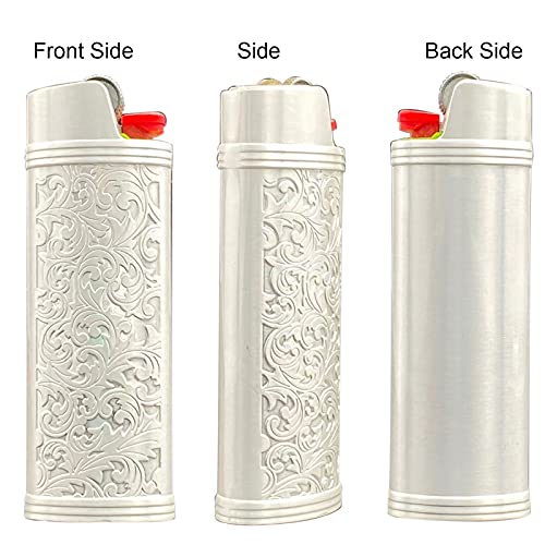 Lucklybestseller Metal Lighter Case Cover Holder Vintage Floral Stamped For Bic Full Size Lighter J6 (White Gold) #TOP1