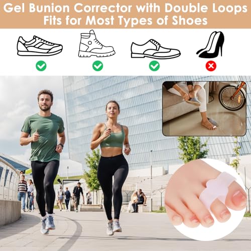 Image of Ptwola 4pcs Gel Toe Separators Bunion Corrector with 2 Loops Big Toe Spacers Overlapping Toes Spacers Hammer Toe Straightener Soft Breathable Elasticity Bunion Spacers for Women Men Relieve Foot Pain