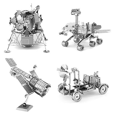 Fascinations Metal Earth Space Metal Model Kits Set of 4 - Hubble Telescope - Apollo Lunar Rover - Apollo Lunar Module - Mars Rover Cover