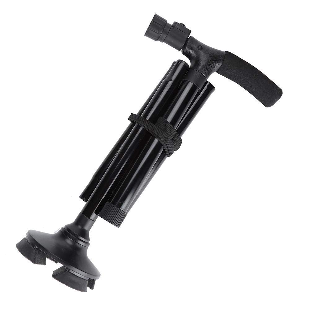 Uxsiya Bastone da passeggio portatile pieghevole anti-shock regolabile in altezza per anziani e arrampicata (nero senza luce LED)