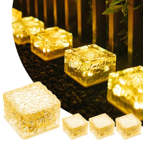MEDOYOH 4er-Set Warmweiß Licht Solar Glas Pflastersteine Außenleuchte, 7x7x5cm On/Off Lichtsensor Wegbeleuchtung Wasserdicht Bodenstrahler Solar für Patio Garten Hof Weg Terrasse MEDOYOH 4er-Set Warmweiß Licht Solar Glas Pflastersteine Außenleuchte, 7x7x5cm On/Off Lichtsensor Wegbeleuchtung Wasserdicht Bodenstrahler Solar für Patio Garten Hof Weg Terrasse