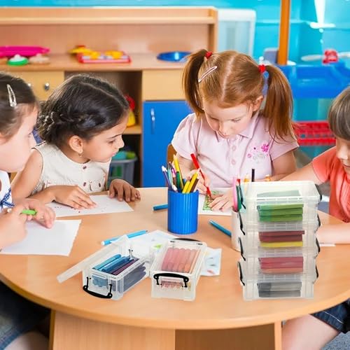 Image of 6 PCS Clear Plastic Crayon Boxes with Snap Lids, Small Crayon Storage Box Stackable Crayon Container Box Multipurpose Mini Storage Container for Crayons, Chalks, Paper Clips and More