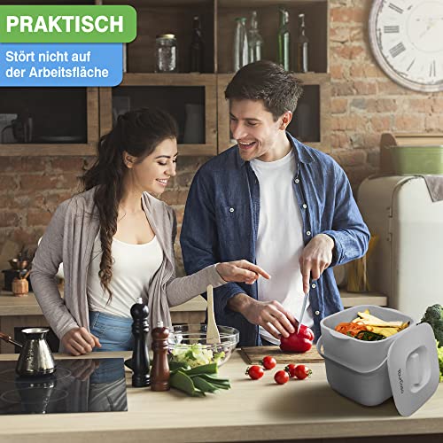 YourCasa® Komposteimer - 7L - für alltäglichen Biomüll in der Küche - Spülmaschinenfest - geruchsdicht- herausnehmbarer Inneneinsatz - Bio Mülleimer mit Deckel (Hellgrau) - Image 3