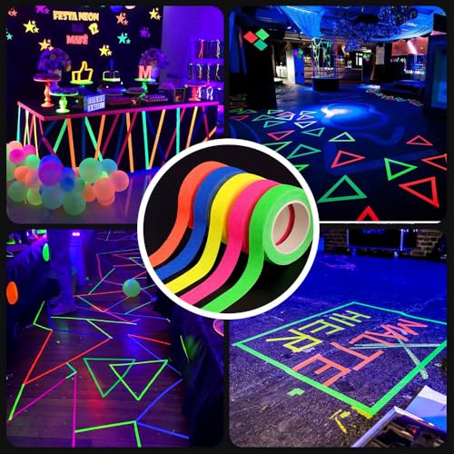 5 Rollen Neon Klebeband Schwarzlicht Fluoreszierendes Klebeband 5m X 15mm Bunt UV Fluorescent Tape Leuchtendes Band Selbstklebend Gewebeklebeband für Partydeko Halloween Handwerk Weihnachtsdeko