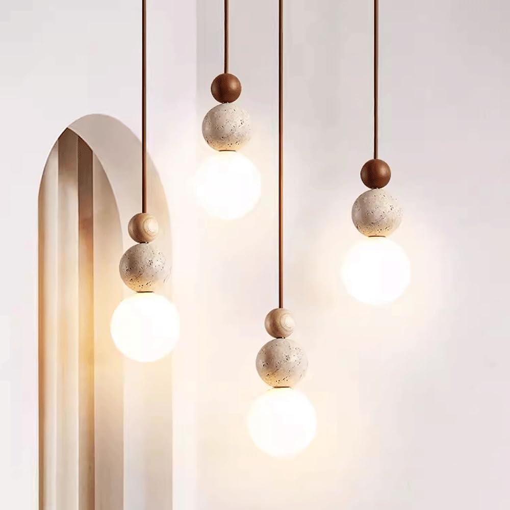 Wabi Sabi kamienna lampa wisząca styl japoński żółty trawertyn lampa wisząca regulowana drewniana kuchnia wyspa oprawa oświetleniowa Mini Globe szklane oświetlenie wiszące do sypialni restaura