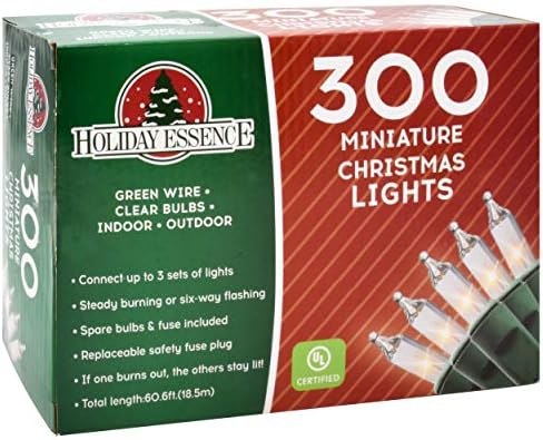 Vacation Essence 300 Mini Clear Lights, Christmas String Lights for Indoor and Out of doors Ornamental Use, Inexperienced Wire, UL Listed