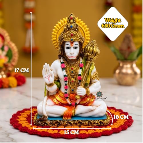 Image of Marble Ashirwad Hanuman Idol with Glossy Finish 6.5 Inch Statue for Home Temple Pooja Room Spiritual Gift