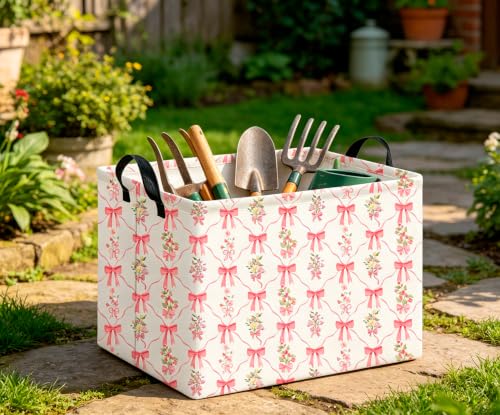 Image of CLOCOR Rectangular Storage Basket Empty,Gift Basket,Waterproof Storage Bin,Room Decor(Spring Flower)