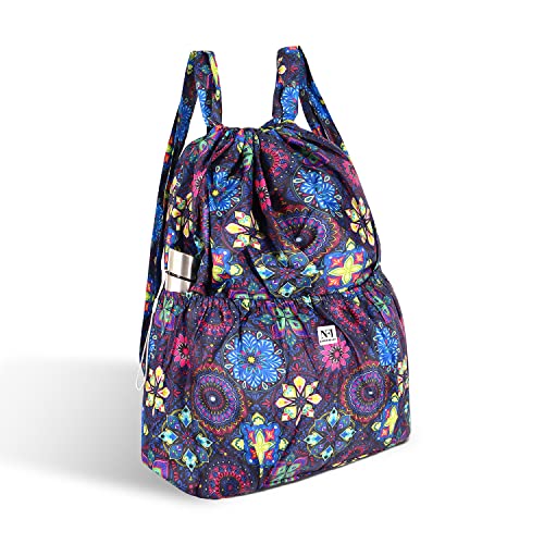 Image of NFI essentials Floral Print Drawstring Backpack for Women Foldable Sport String Bag Sackpack Nylon for Gym, College, Yoga, Shopping
