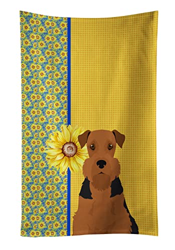 Caroline's Treasures WDK5313KTWL Summer Sunflowers Black and Tan Airedale Terrier Kitchen Towel Dish Cloths Guest Hand Towel Decorative Bathroom Towel for Face,Tea, Dishcloth, Kitchen and Bath