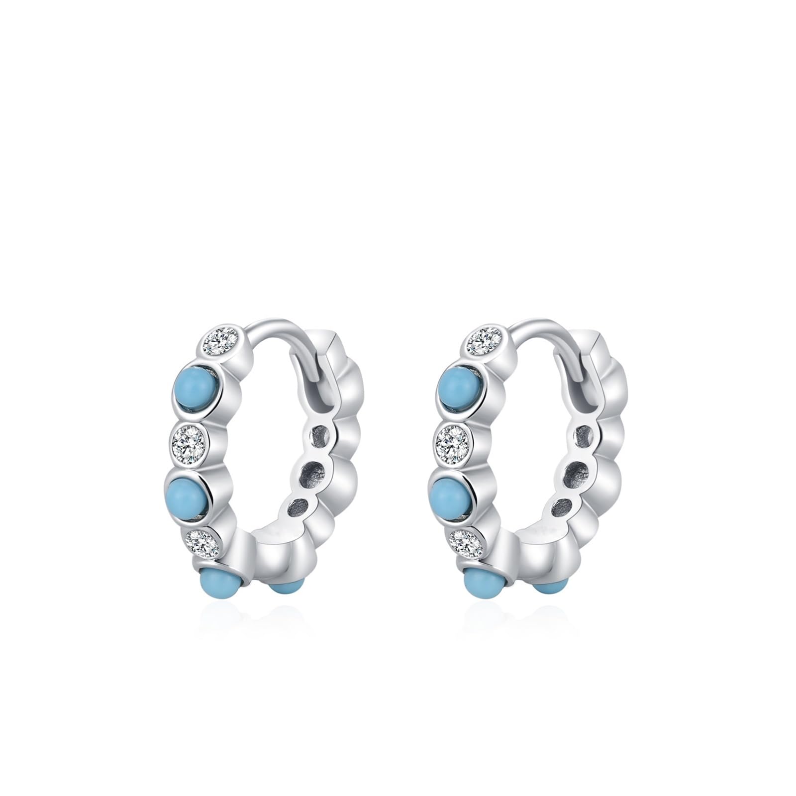 Wycian Pendientes de aro dorados pequeños para mujer con azul turquesa y moissanita, elegantes pendientes de oro para mujer