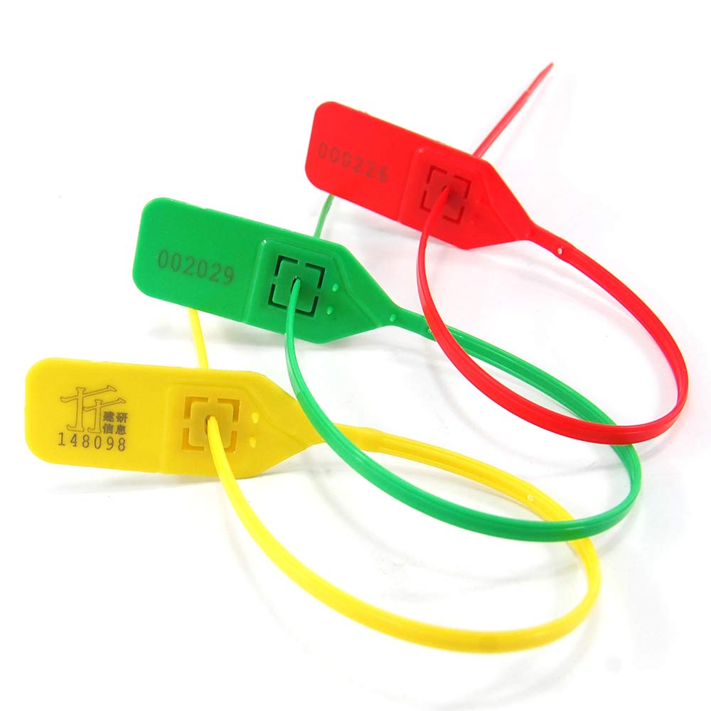 (R) 500 bridas de seguridad verdes con etiquetas numeradas de seguridad para cables de seguridad con sello antimanipulación, longitud ajustable, etiqueta de plástico