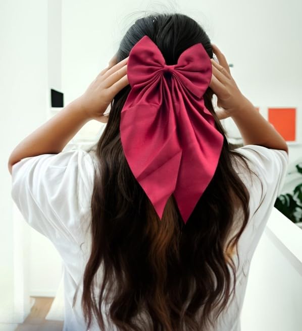 Image of 2 Pack Black and Red Hair Bows - Bow Clips for Women and Girls - Luxury Silky Satin Hair Accessories - Cute Clips for Girls