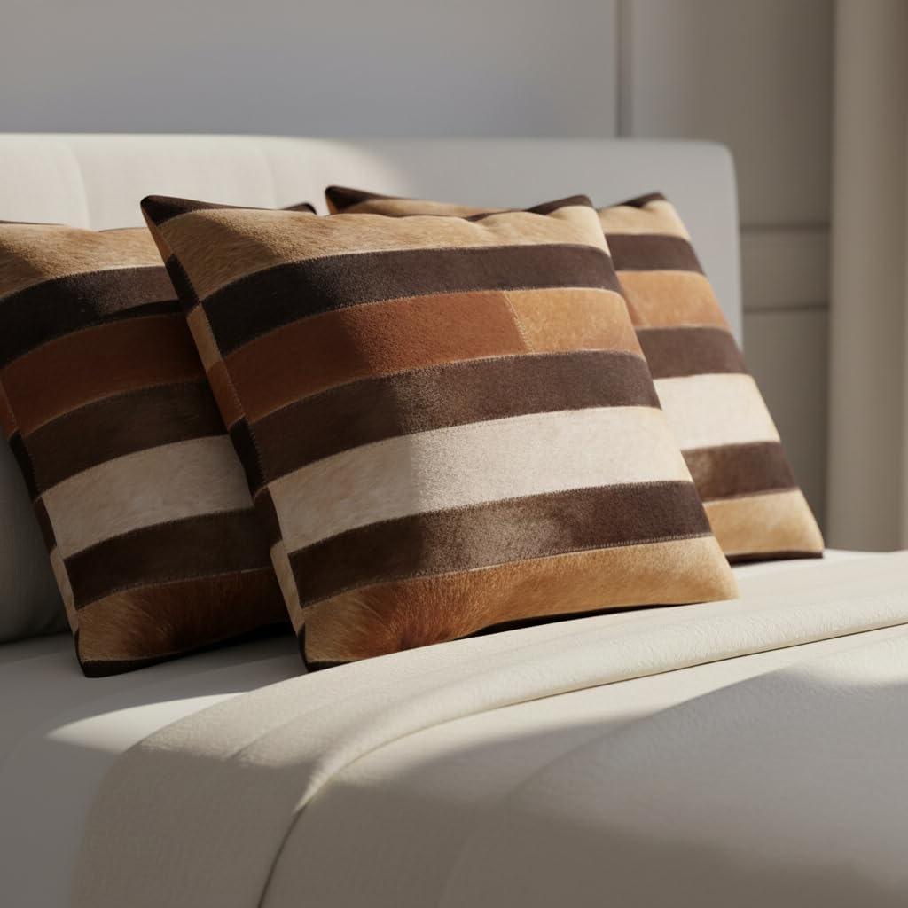 Cowhide Patchwork Pillows Covers (16 X 16 inch) | 100% Natural Hair on Leather Pillow Cases | Real Cowhide Cushion Covers (Patchwork Pillow 2, 3)