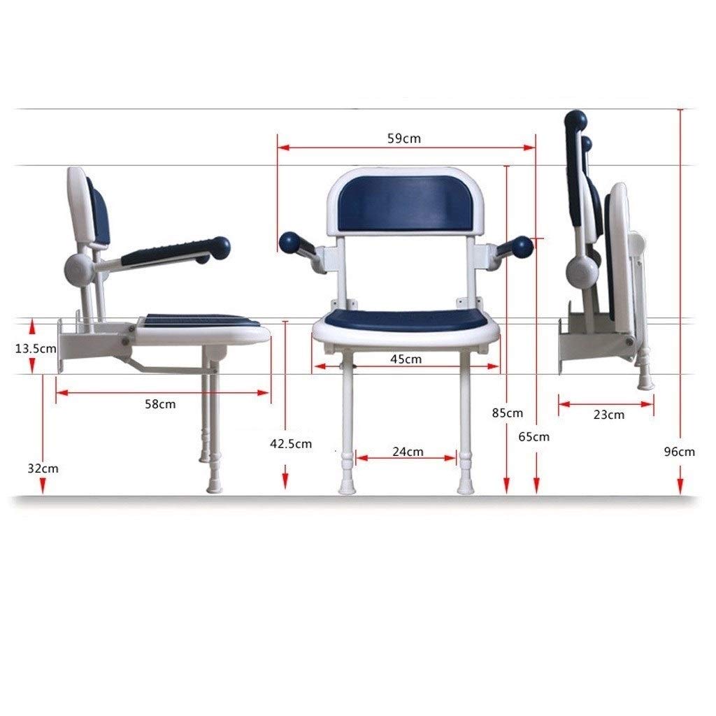 Sgabello da Doccia, Sedile da Doccia, Sgabello da Doccia, Sedia da Bagno Antiscivolo per Anziani/Donne Incinte con Schienale, Panca da Bagno Pieghevole da Parete con Braccioli Flessibili