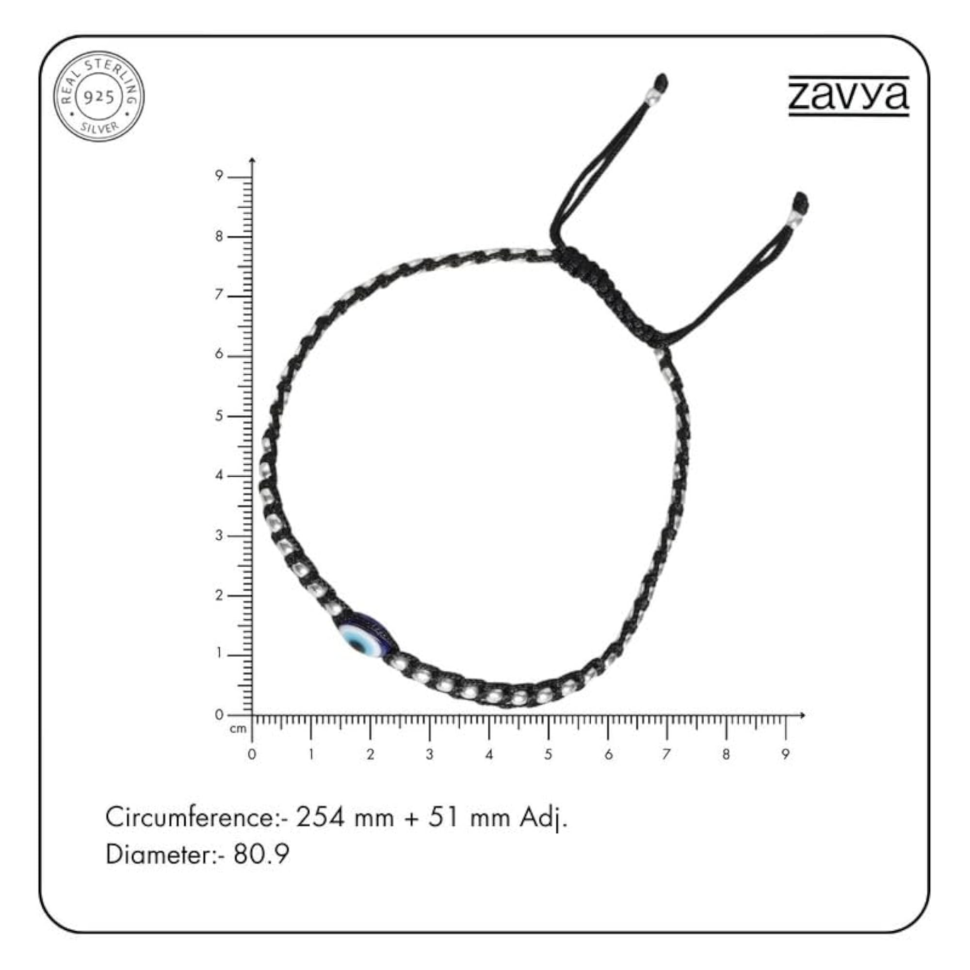 Women's 925 Sterling Silver Beads Evil Eye Rhodium Plated Thread Anklet, Single