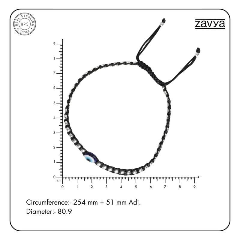 Women's 925 Sterling Silver Beads Evil Eye Rhodium Plated Thread Anklet, Single