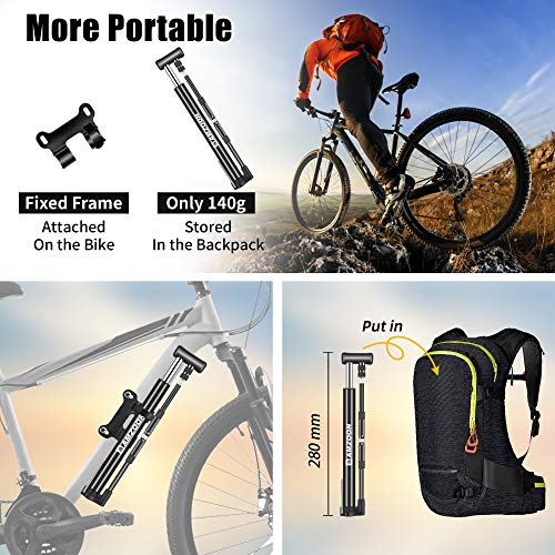 AMZOON Bike Pump Mini Bicycle Pump with Pressure Gauge Cycle Pump with 250mm Extra Long Hose Bike Accessories Fits… - Image 7