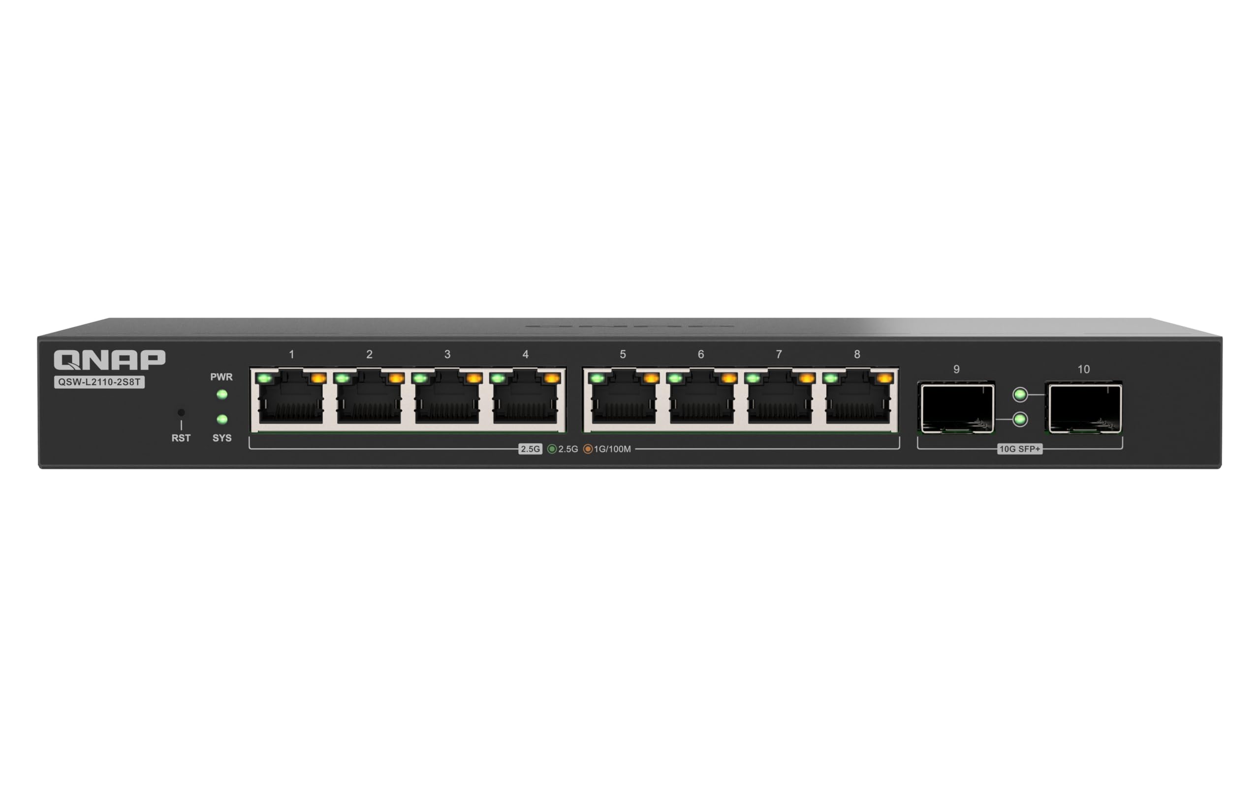 QNAP Przełącznik QSW-L2110-2S8T | 2X 10GbE SFP+, 8X 2.5GbE, Lite Managed, Desktop Switch
