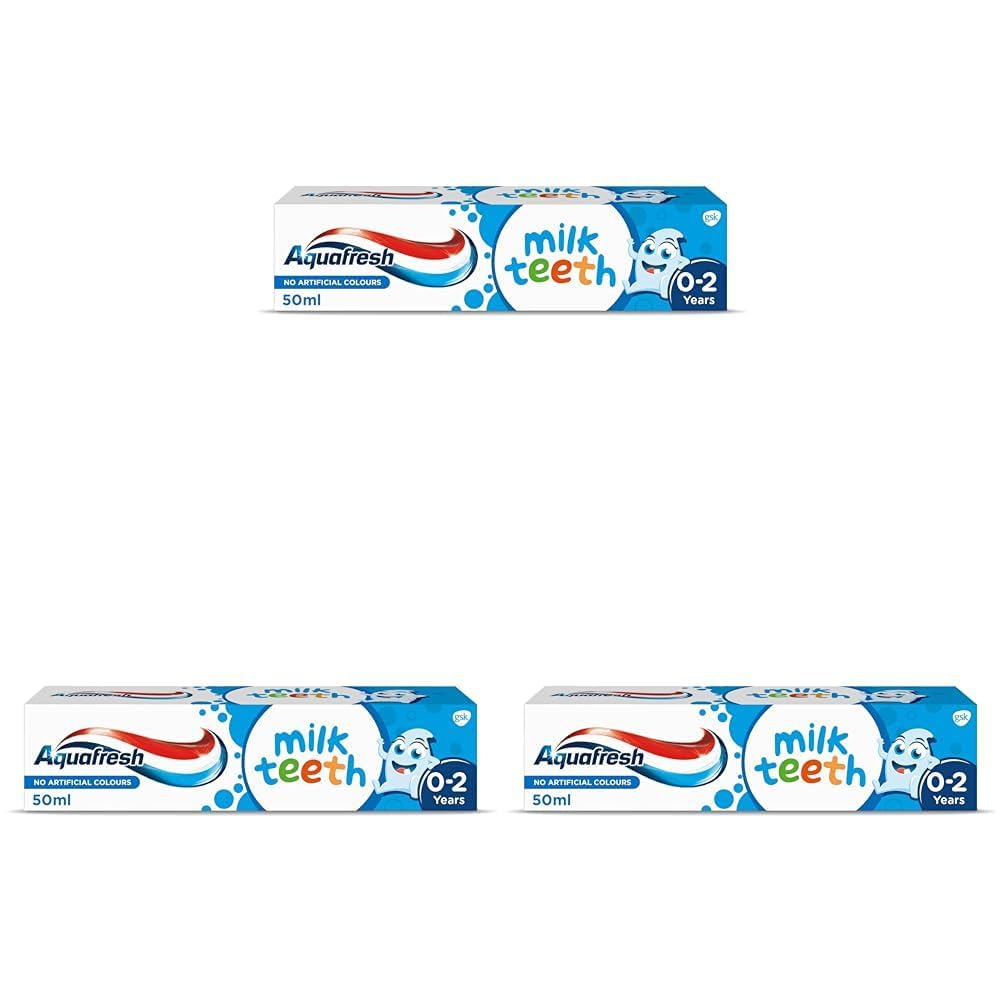 Aquafresh Milk Teeth Baby Toothpaste 0-2 years, Toddler Toothpaste for Infants, Gentle care for Milk Teeth, Pack of 3 x 50ml