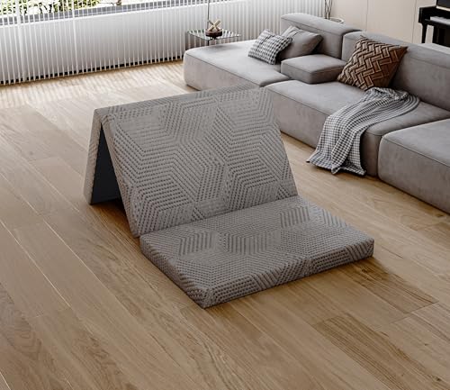 EGO Home Klappmatratze 65x196 cm, Faltmatratze Höhe 10 cm, Faltbare Matratze Härtegrade H3, Reisematratze 3-Teilige Visco Schaumstoff, Gästematratze Klappbar für Reisen, Camping, Boden, Gästebet
