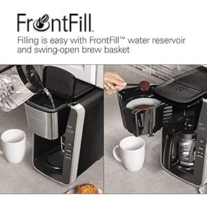 Hamilton Beach 12 Cup Programmable Front-Fill Drip Coffee Maker with Glass Carafe, Auto Shutoff, 3 Brew Options, Black with Stainless & Chrome Accents (46321) Hamilton Beach 12 Cup Programmable Front Fill Drip Coffee Maker with Glass Carafe Auto Shutoff 3 Brew Options Black with Stainless Chrome Accents 46321