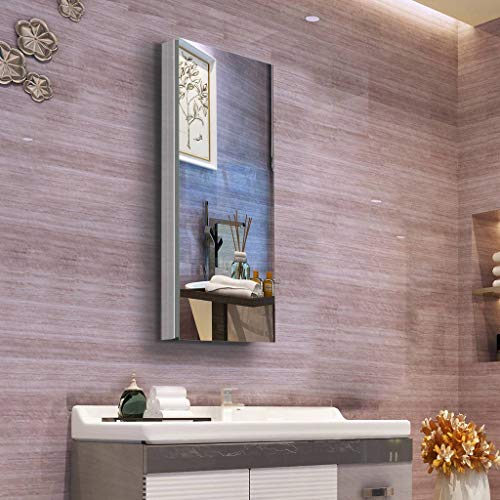 B&C 15"x36" Aluminum Medicine Cabinet with Mirror|Color Satin|Bathroom Mirror Cabinet with Adjustable Glass Shelves|Storage Cabinet for Bathroom Recessed or Surface Mountin