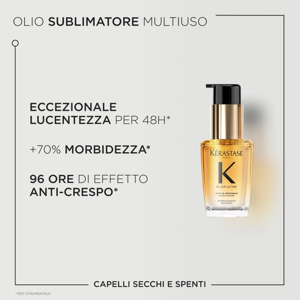 Kérastase, Olio Per Capelli Secchi e Spenti, Anti-crespo, Termoprotettore, Con Olio di Argan, Marula e Camelia, L'Huile Originale Elixir Ultime, 30 ml