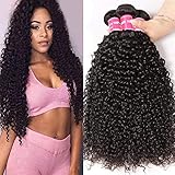 Jolia Hair Brazilian Curly Virgin Hair Weave 3 Bundles, 6A Unprocessed Virgin Human Hair Extensions Natural Black Hair Color Can be Dyed and Bleached 8 10 12inches