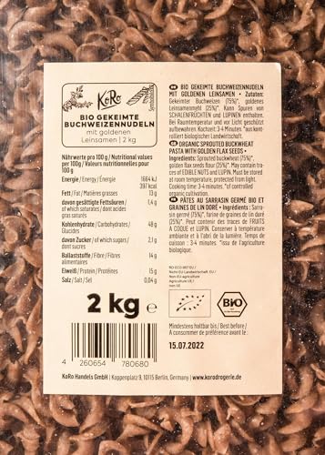 KoRo - Bio gekeimte Buchweizennudeln 2 kg - Vegane Spiralnudeln - Aus Buchweizen- und Leinsamenmehl