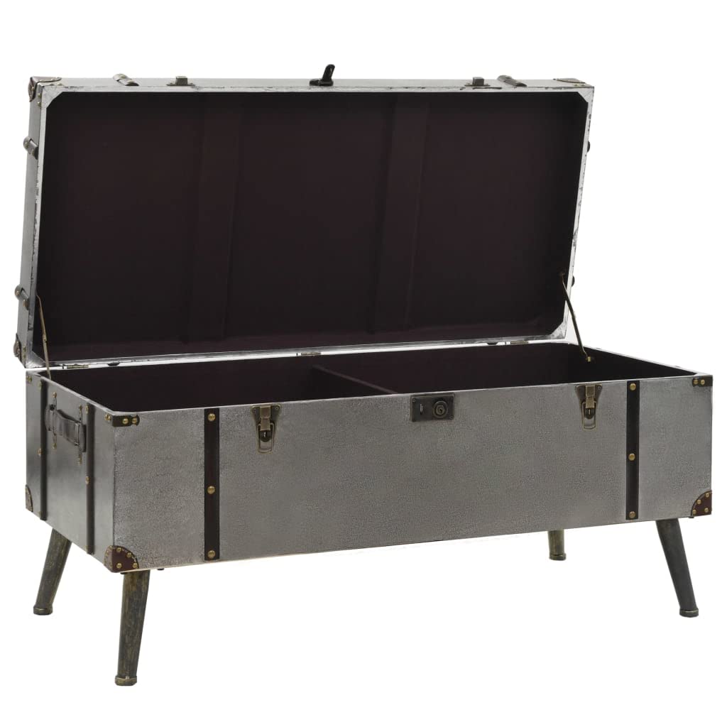 Stolik kawowy z płyty MDF i aluminium w stylu vintage 102 x 51 x 47,5 cm jako stolik pomocniczy z dwiema przegródkami wewnętrznymi i podszewką z włókniny do przechowywania i dekoracji