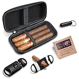GXfirxen Cigar Case with Humidity Control Packs,V-Cut Cutter,Straight Cutter,Punch Tool,Waterproof Airtight Cigar Case,Portable Cigar Box for Secure Zippered Storage for Men,Travel & Home Use