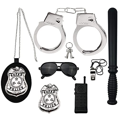 PPXMEEUDC 7PCS Police Role-Playing Toy Set Cosplay Accessories Child Toy Handcuffs Baton Sunglasses Walkie-Talkie Child Police Pretend Play Toy Set for Birthday Party Present