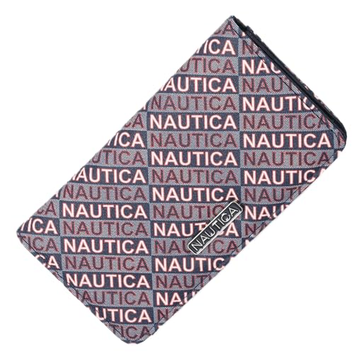 Image of Nautica Seaside Slim Womens Wallet RFID Blocking Credit Card Holder, Coin Purse, Checkbook Organizer Clutch, Small Vegan Leather Wallet for Travel, Inidgo Jacquard