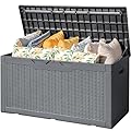 Flamaker Outdoor Storage Box 100 Gallon Waterproof Resin Deck Box Delivery Box with Air Rod Indoor Outdoor Lockable Storage Bench for Patio Cushions, Tools, Pool Accessories (Gray)