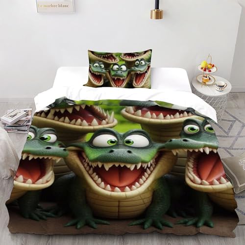 Housse de couette crocodile imprimé 3D animaux lit simple garçon 135x200cm - 2