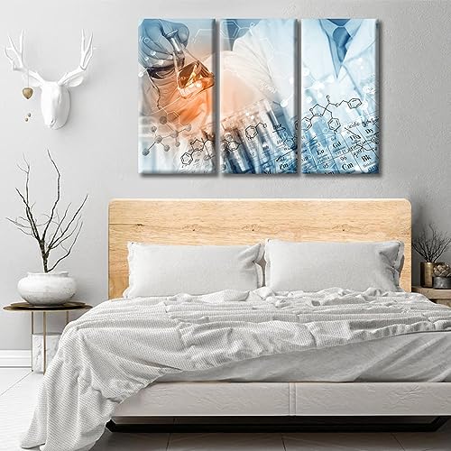 Image of 3 Panels Chemical Equations Laboratory Research Concept Wall Art Young Scientist Posters Framed Wall Art Laboratory Art Prints Giclee Print Gallery Packaging Artwork Ready to Hang (42 inch Wx28 H)