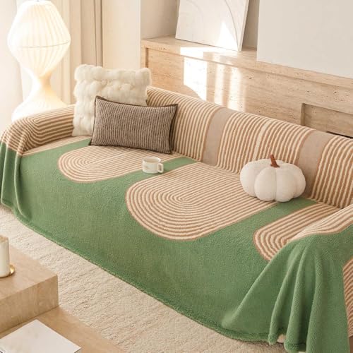 Plaid pour canapé d'angle en velours de coton green de luxe